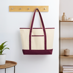Large Canvas Deluxe Tote - natural/maroon
