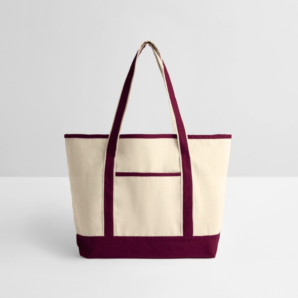 Large Canvas Deluxe Tote - natural/maroon