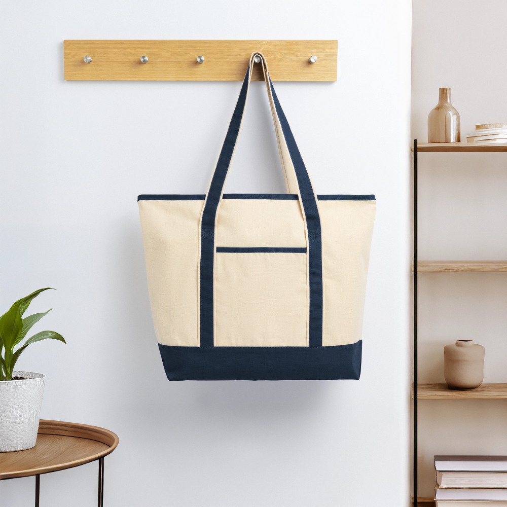 Large Canvas Deluxe Tote - Natural/French Navy
